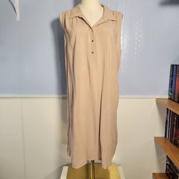 C'est ToI 3XL Light Tan Button Up Sleeveless Casual Travel Summer Shirt Dress - Picture 1 of 10